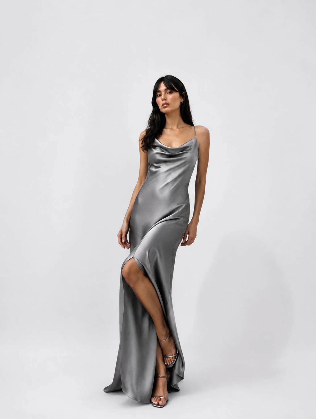 Women’s Grey Satin Luxurious Premium Bridal Dress.