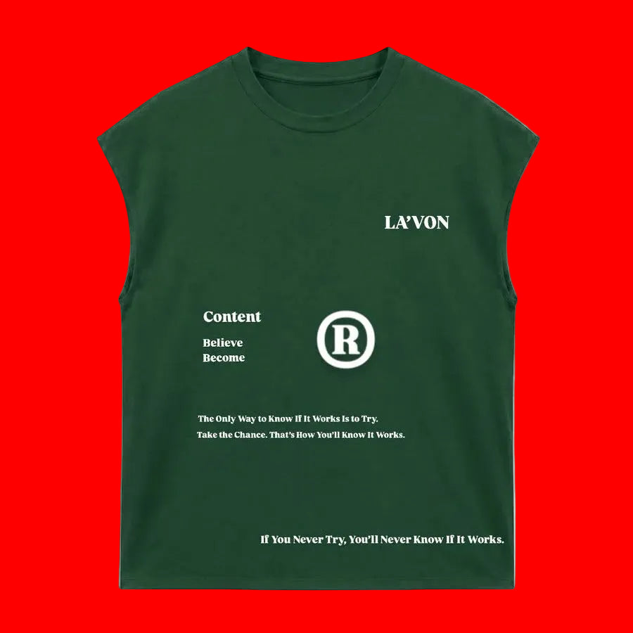 Vintage Green Sleeveless LA'VON Trade Mark T-Shirt.